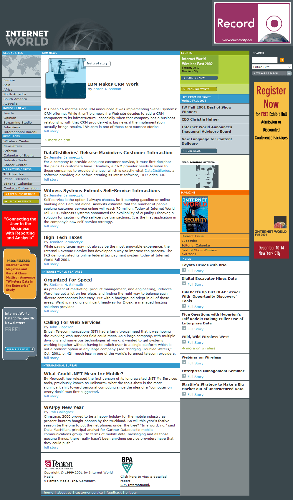 Internet World website in 2001