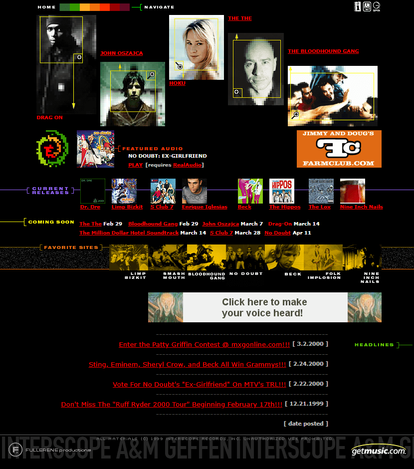 Interscope Records website in 1999