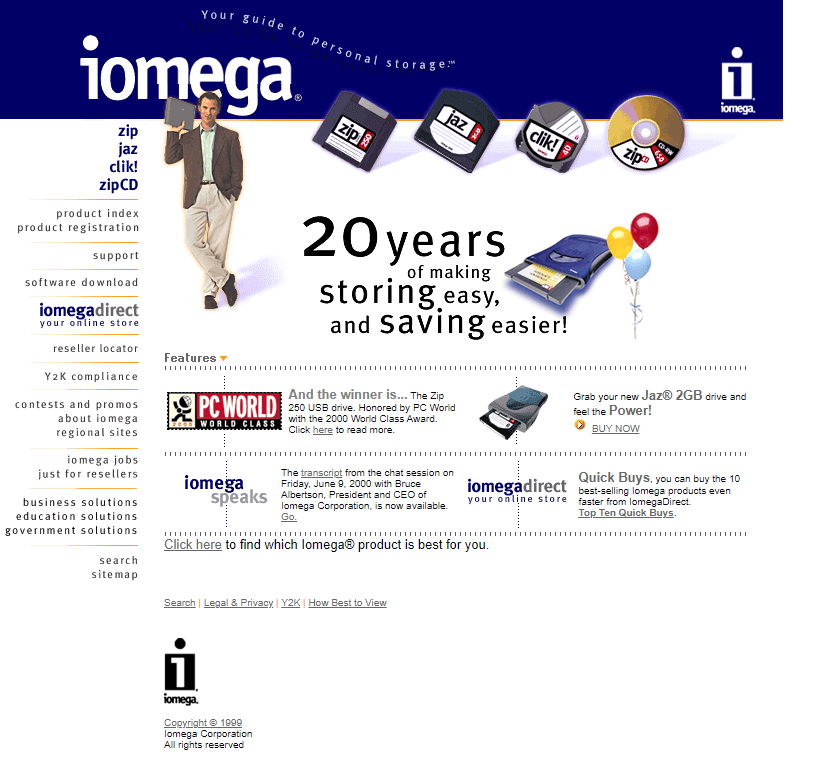 Iomega website in 1999