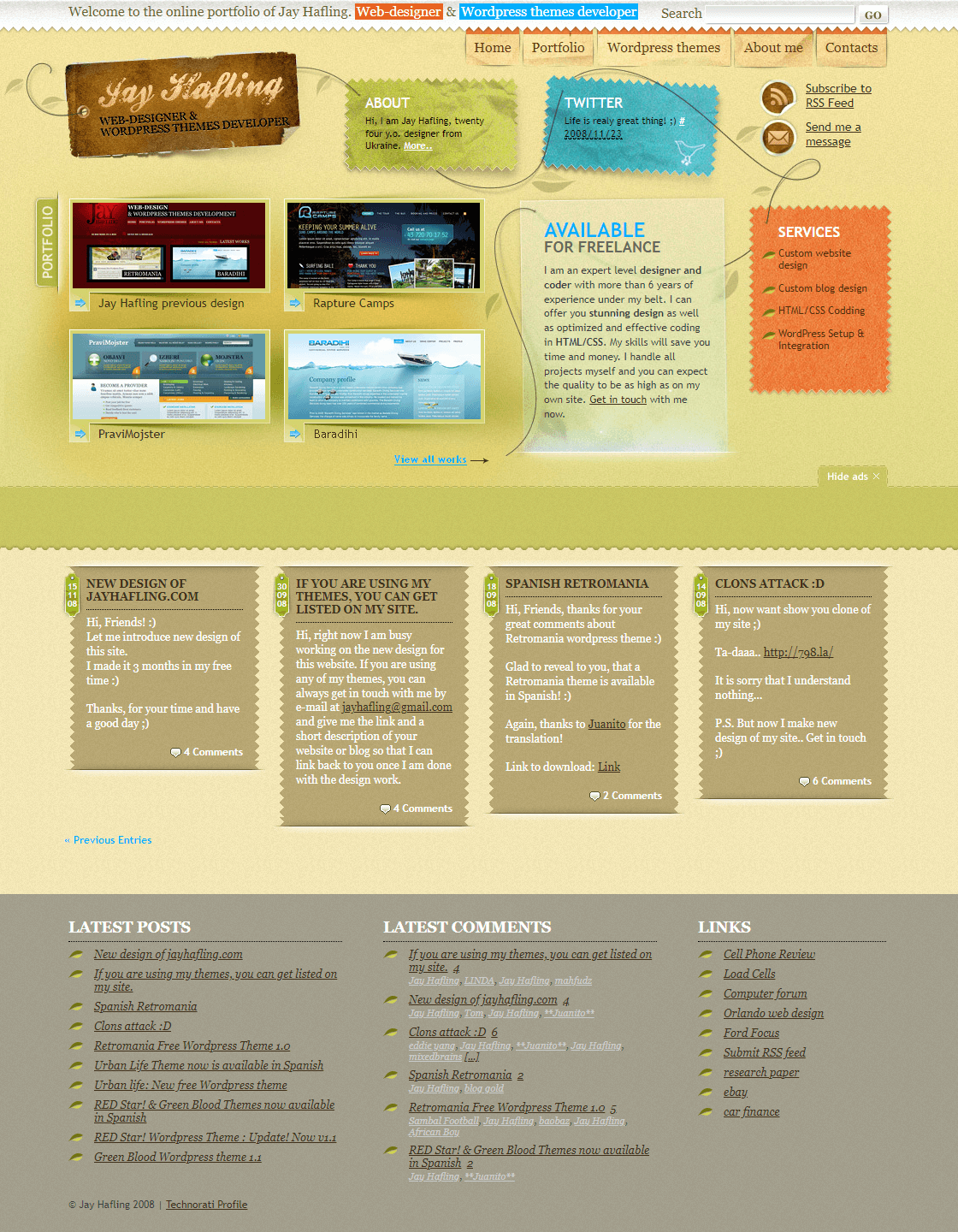 Jay Hafling website in 2008