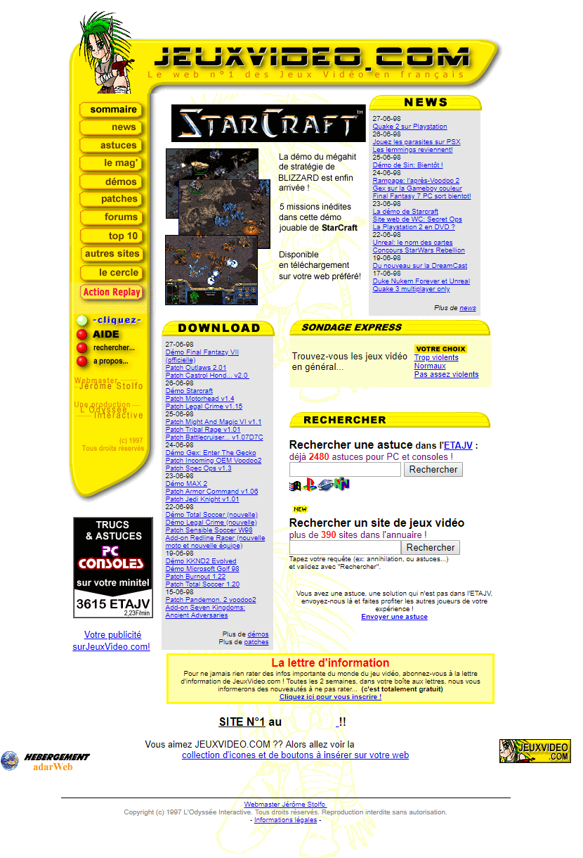 Jeuxvideo.com website in 1998