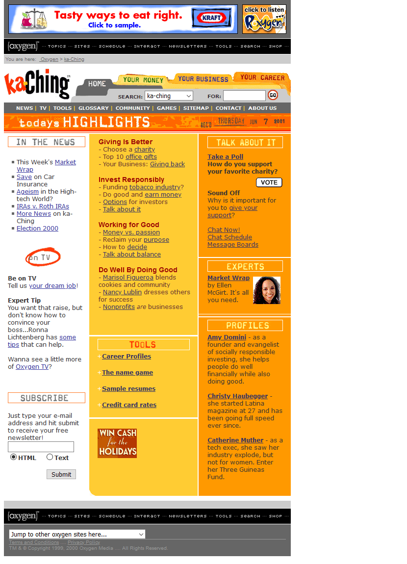 ka-Ching website in 2001