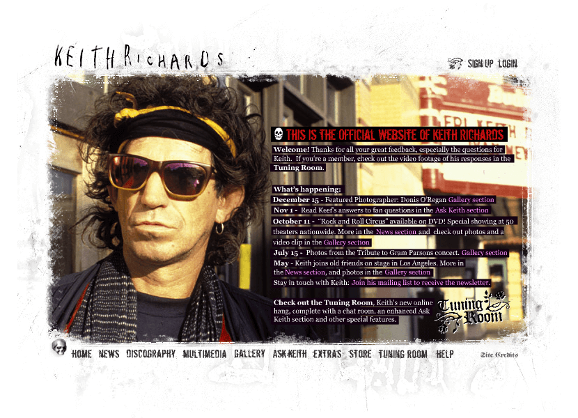 Keith Richards website in 2003