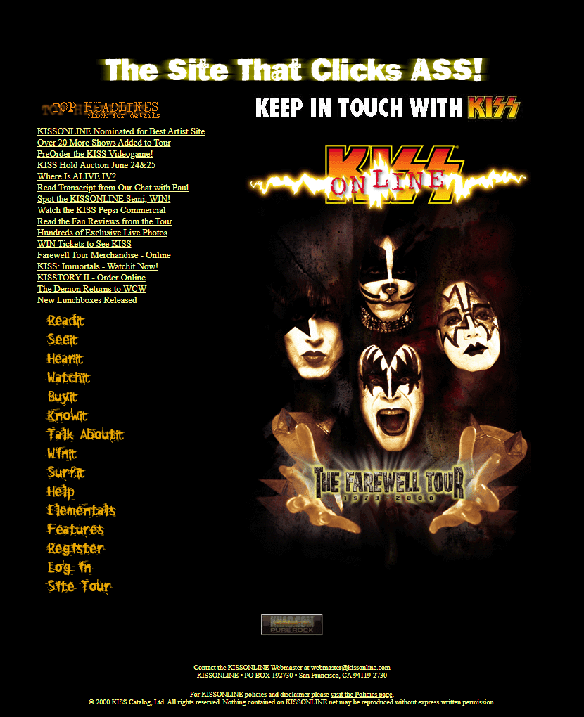 Kiss website in 2000