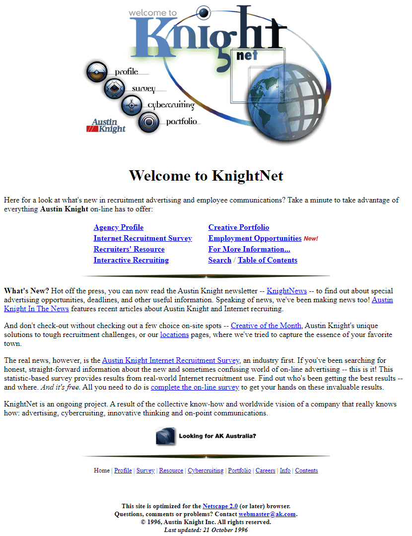 KnightNet website in 1996
