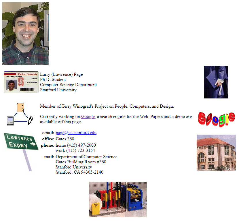 Larry Page homepage in 1998