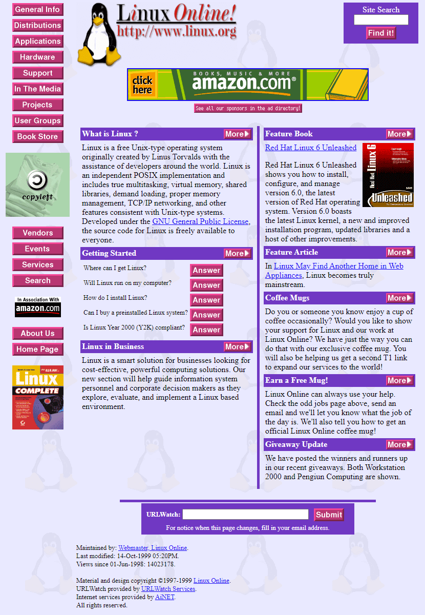 Linux Online website in 1999