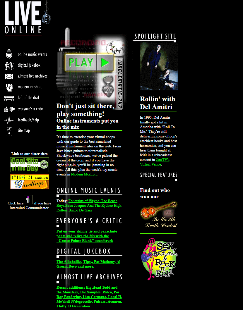 Live Online website in 1997