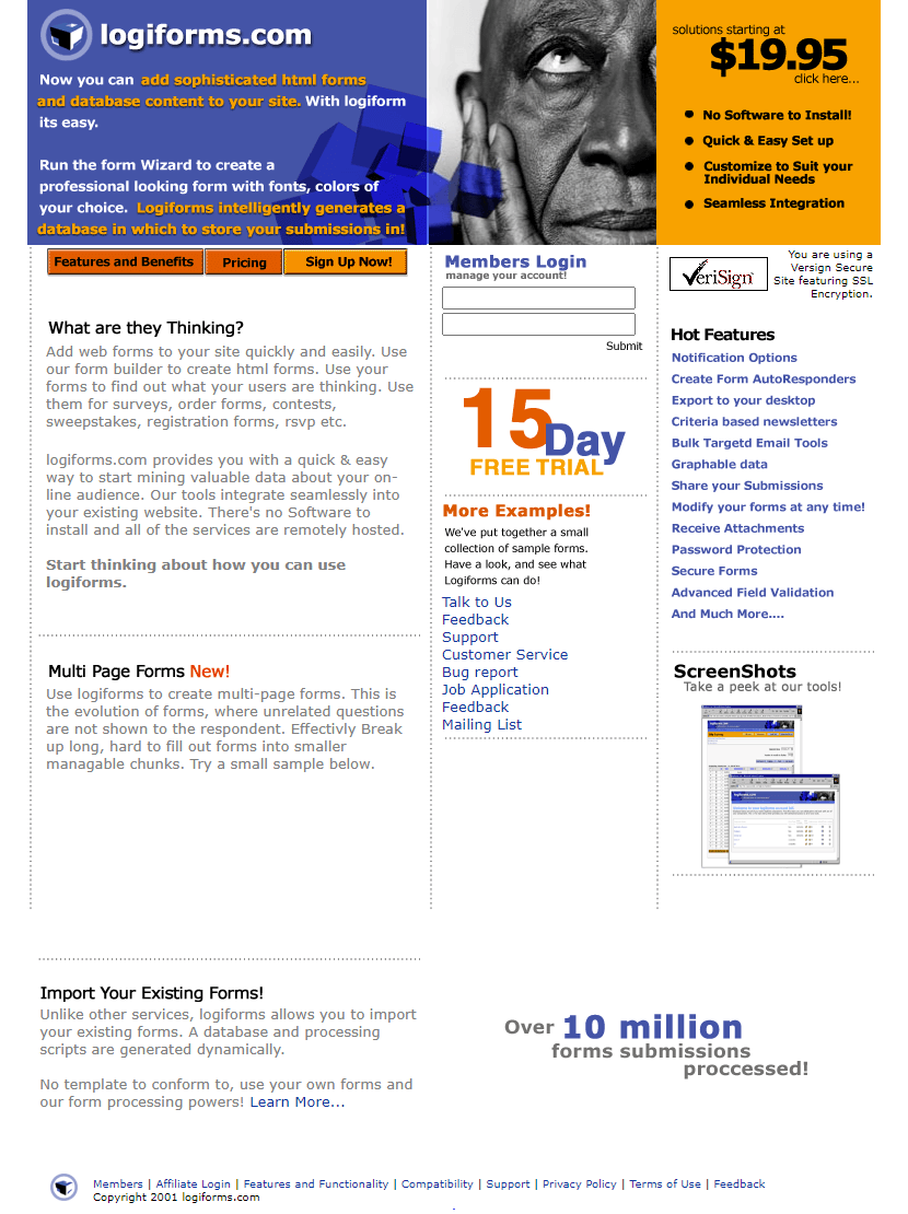 Logiforms website in 2001