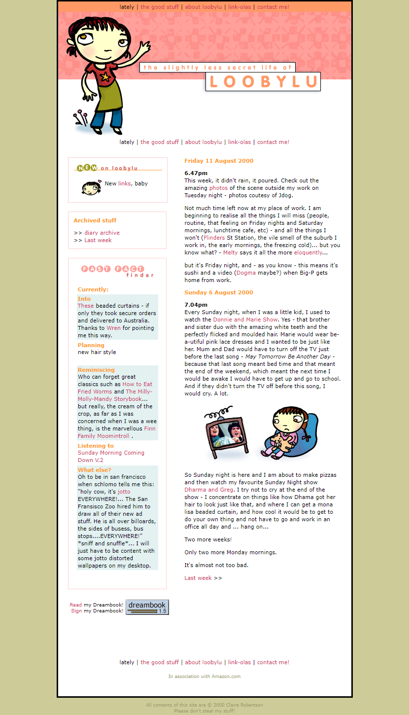 Loobylu website in 2000