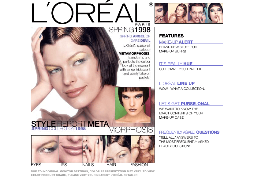L’Oreal Cosmetics website in 1998