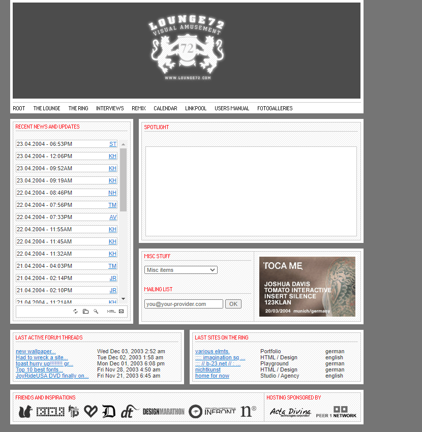 Lounge72 website in 2003