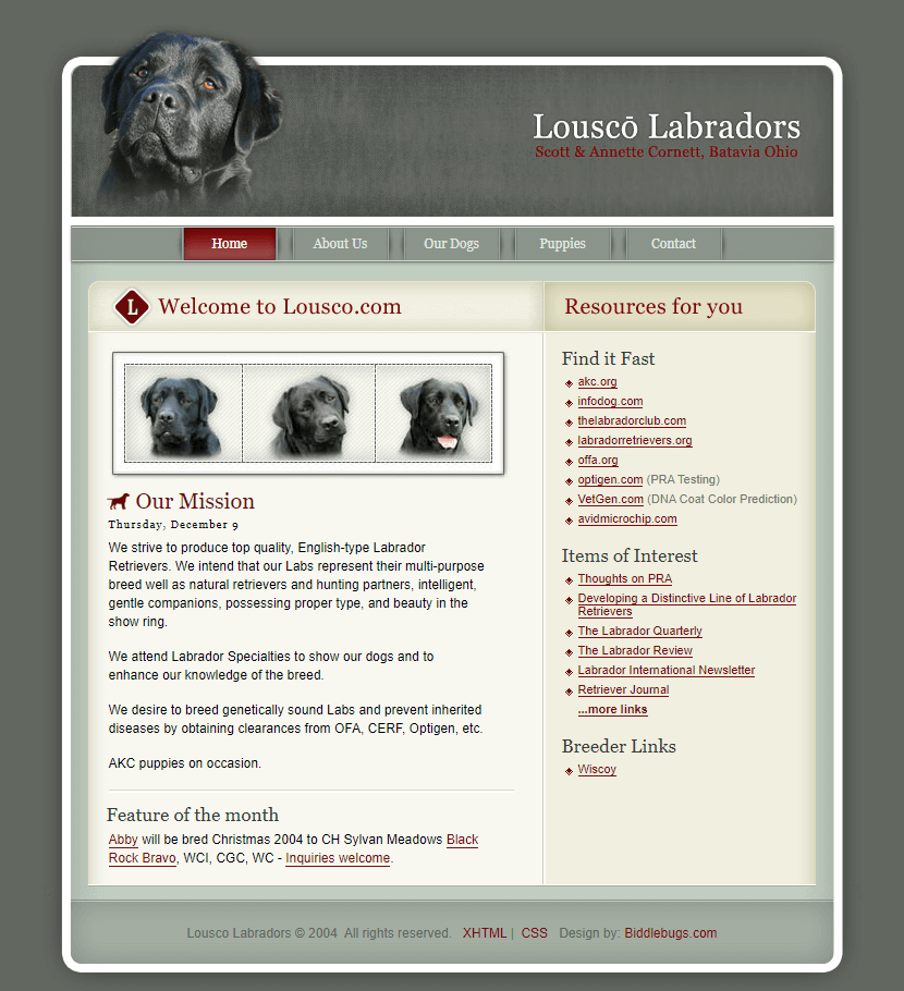 Lousco Labradors website in 2004