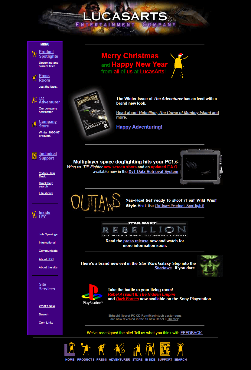 LucasArts website in 1996