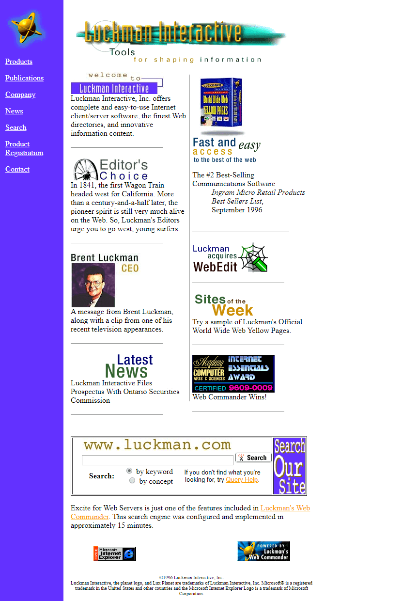 Luckman Interactive website in 1996