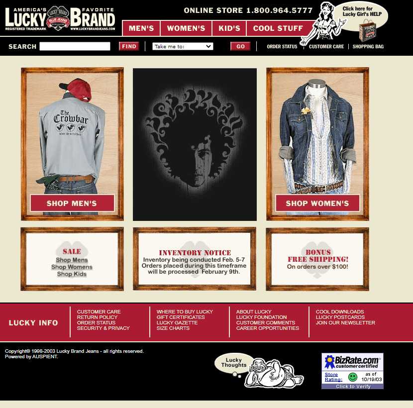 Lucky Brand Dungarees website in 2004