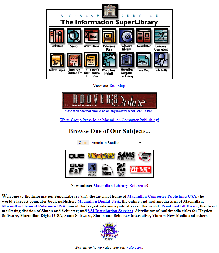 Macmillan Computer Publishing website in 1995