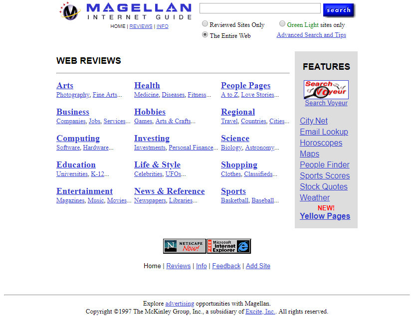 Magellan website in 1997