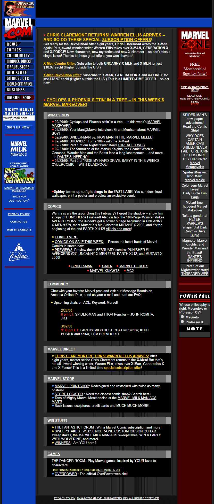 Marvel website in 2000