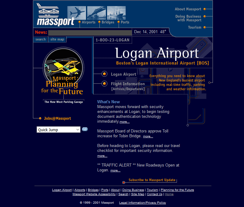 Massport website in 2001
