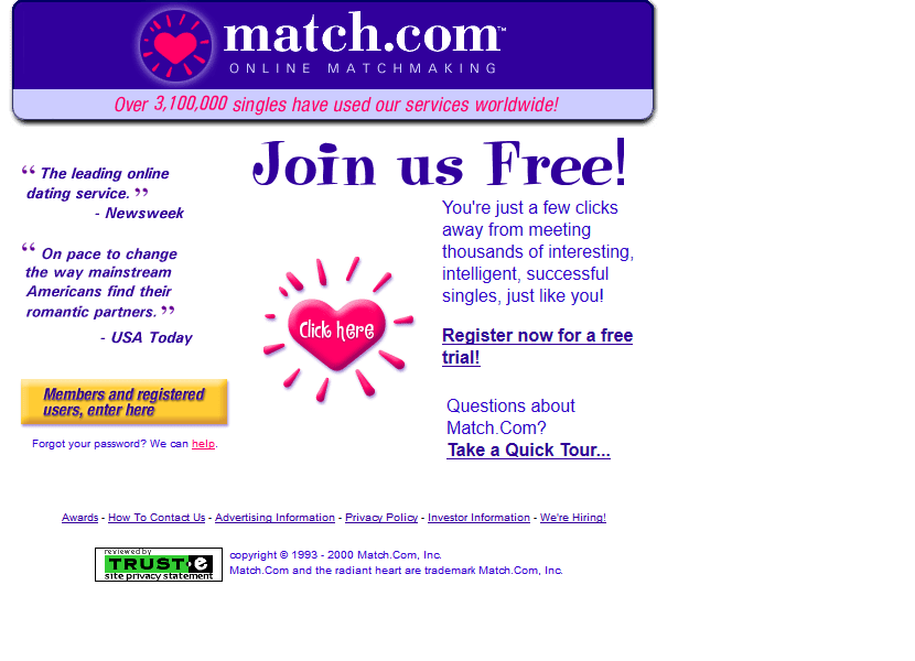 Match.com im Jahr 2000 | Webdesign-Museum
