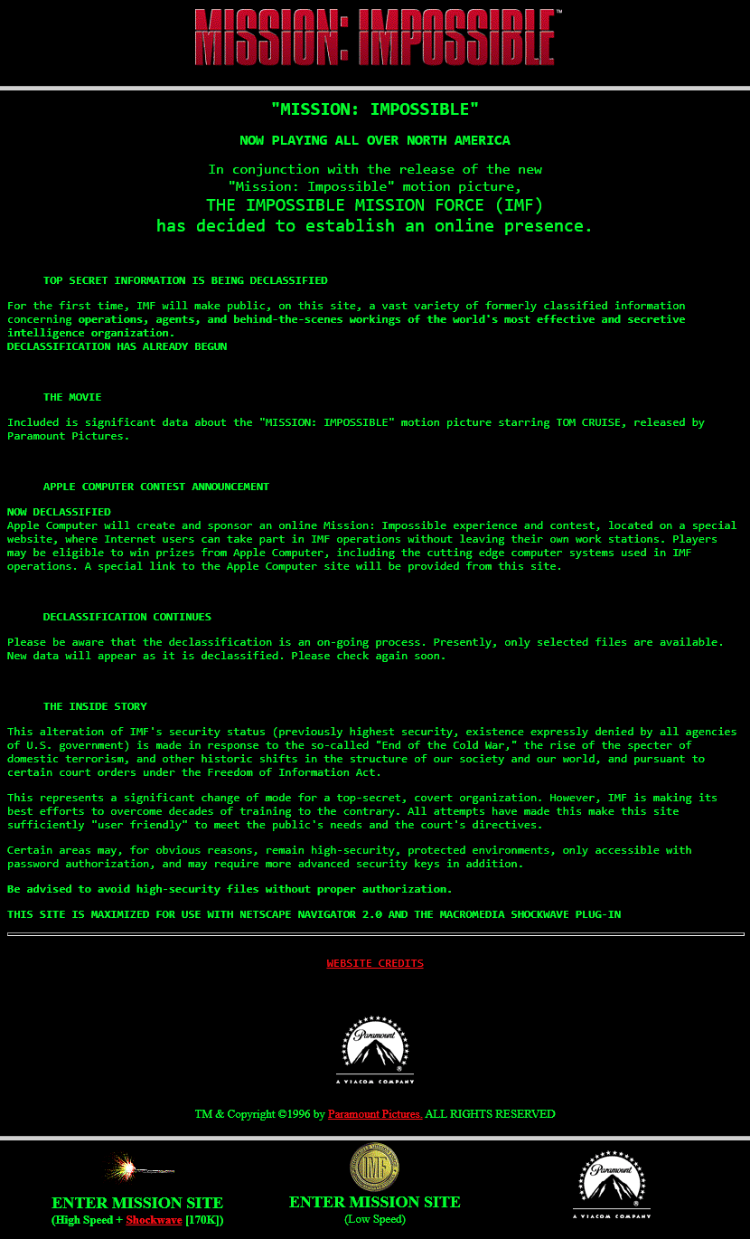 Mission: Impossible website in 1996