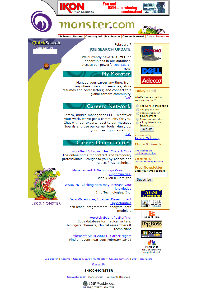 Monster website in 1999