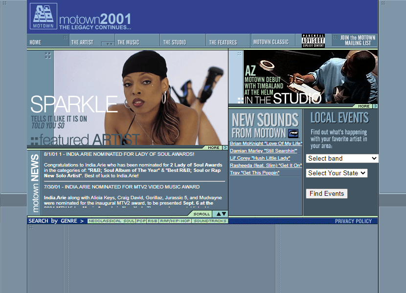 Motown website in 2001