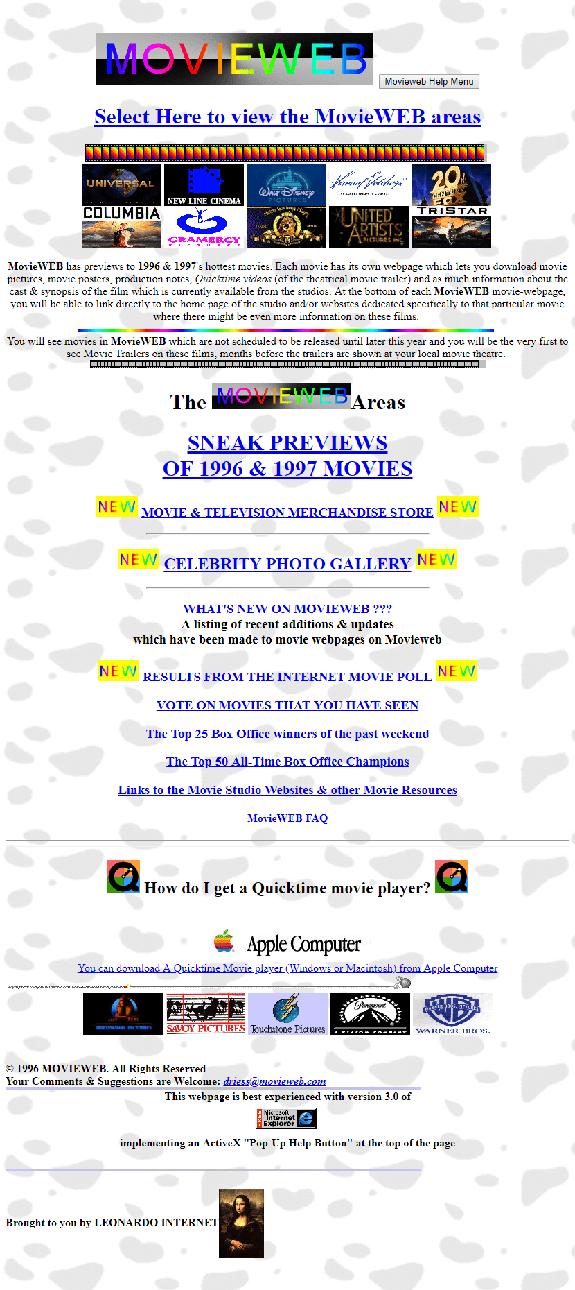 MovieWEB website in 1996