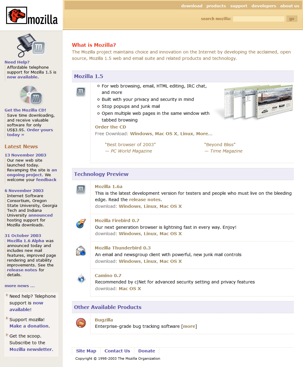 Mozilla.org website in 2003