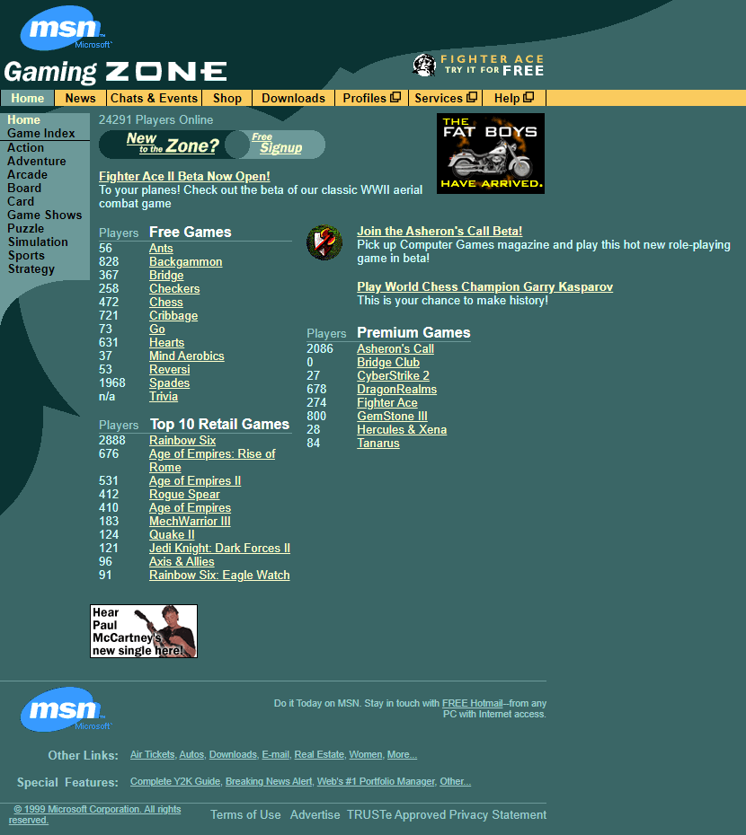 MSN Gaming Zone website in 1999