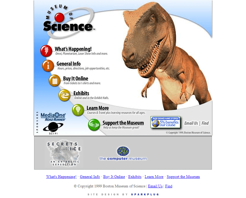 Museum of Science website in 1999