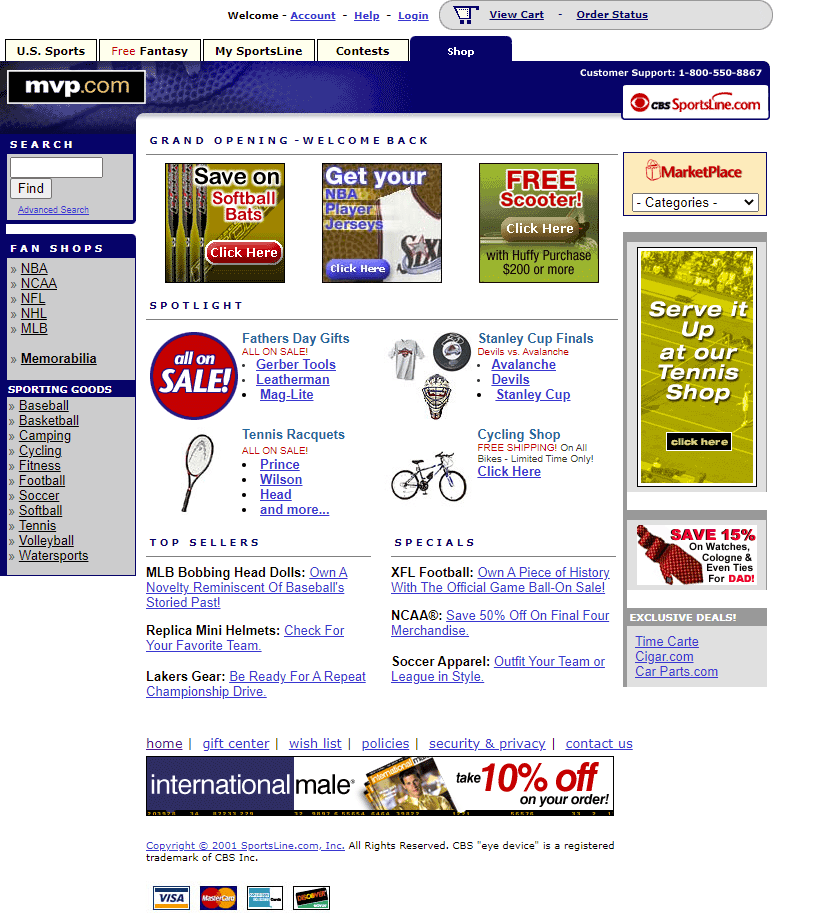 MVP.com website in 2001