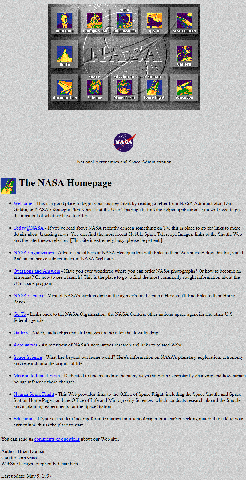 NASA website in 1997