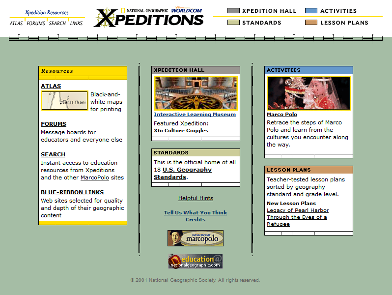 National Geographic Xpeditions website in 2001
