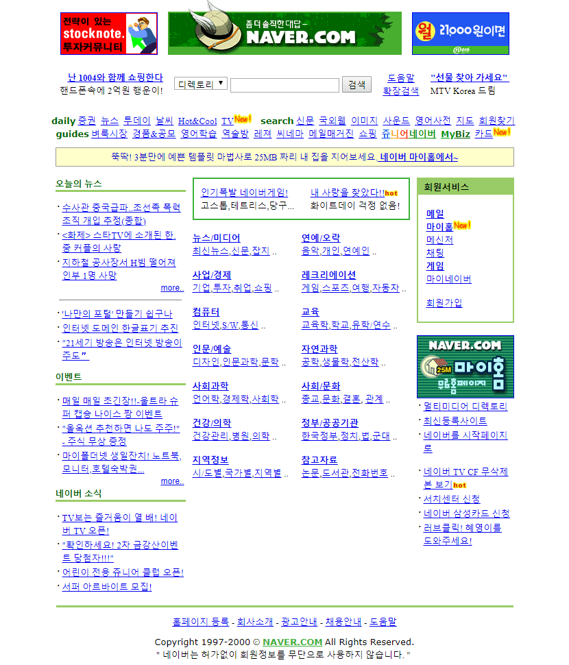 Naver website in 2000