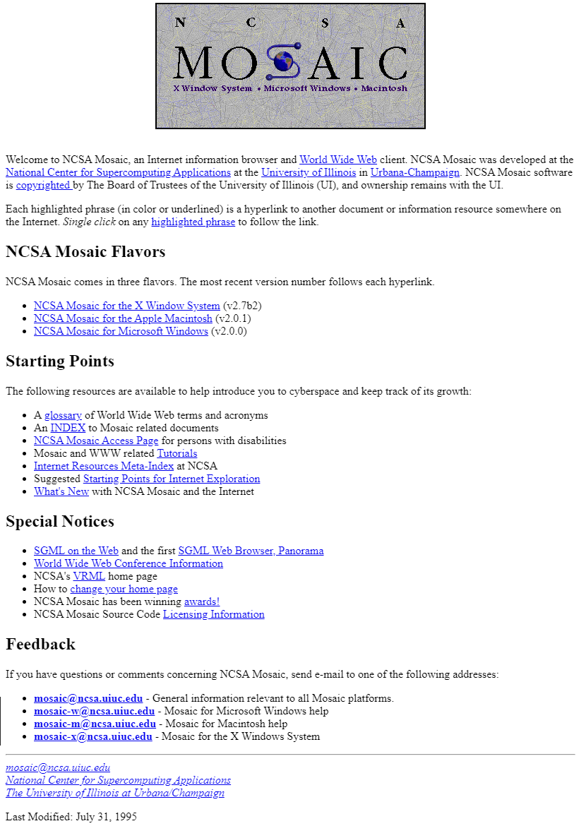 NCSA Mosaicw website in 1995