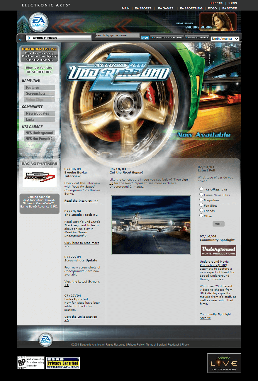 Need for Speed Underground 2 website in 2004