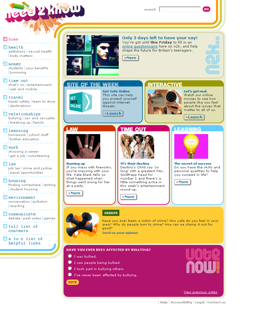 Need2know website in 2005