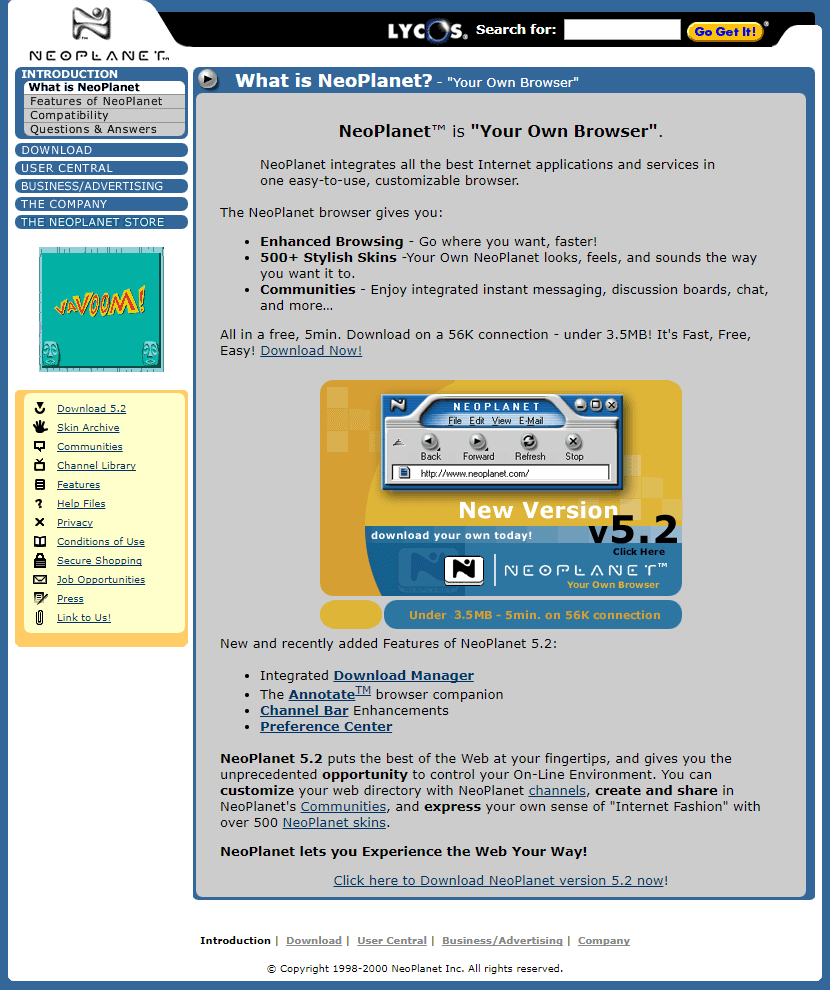 NeoPlanet website in 2000