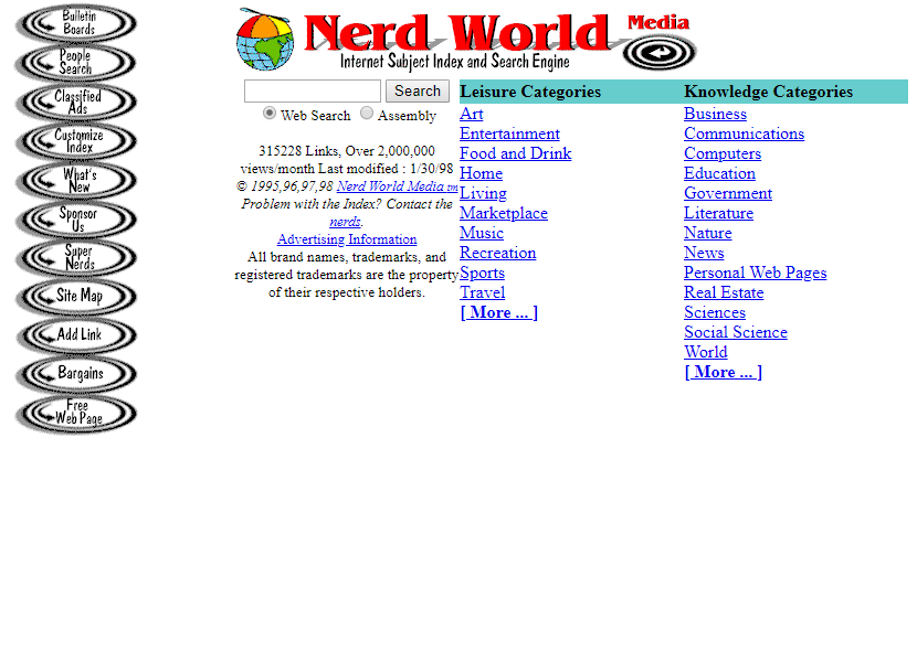 Nerd World website in 1998