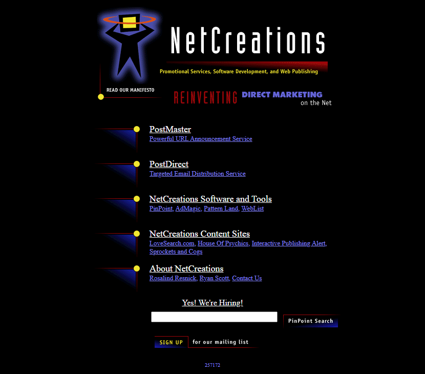NetCreations website in 1996