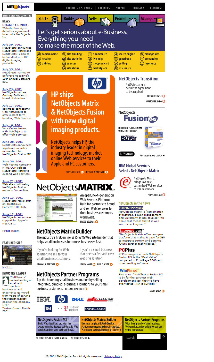 NetObjects website in 2001