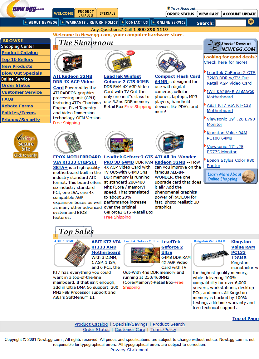 NewEgg website in 2001