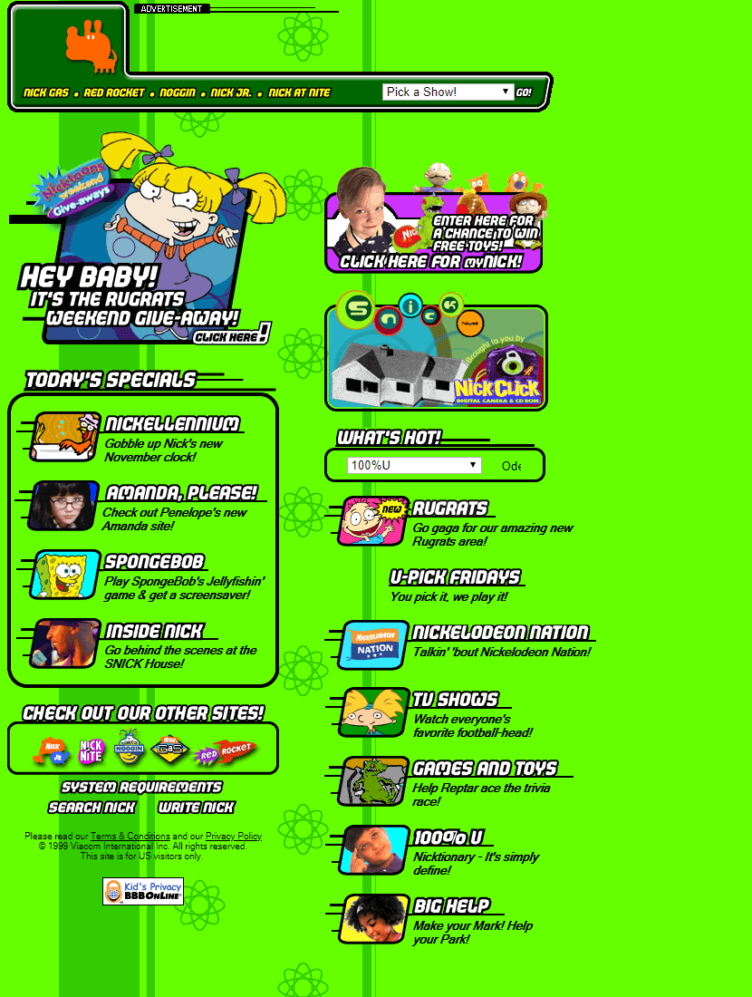 Nickelodeon website in 1999