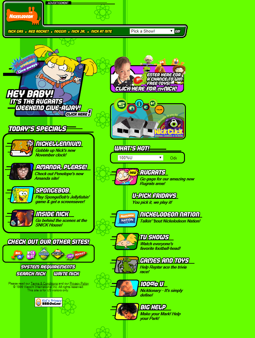 Nickelodeon website in 1999