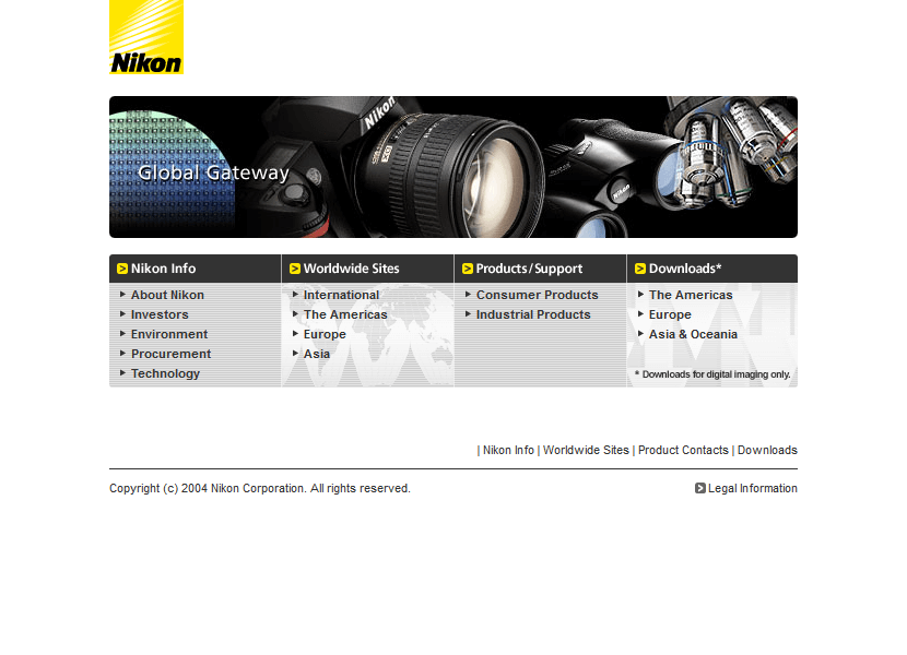 Nikon website in 2004