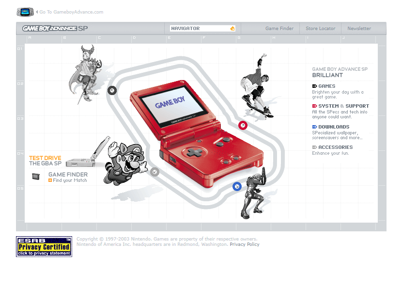 Nintendo Game Boy Advance SP website in 2003