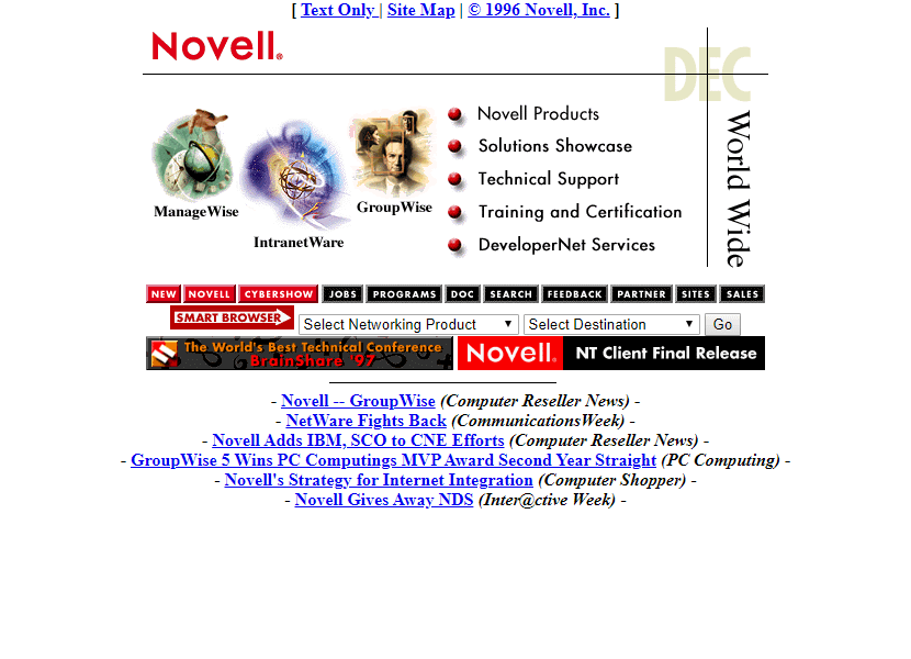 Novell website in 1996