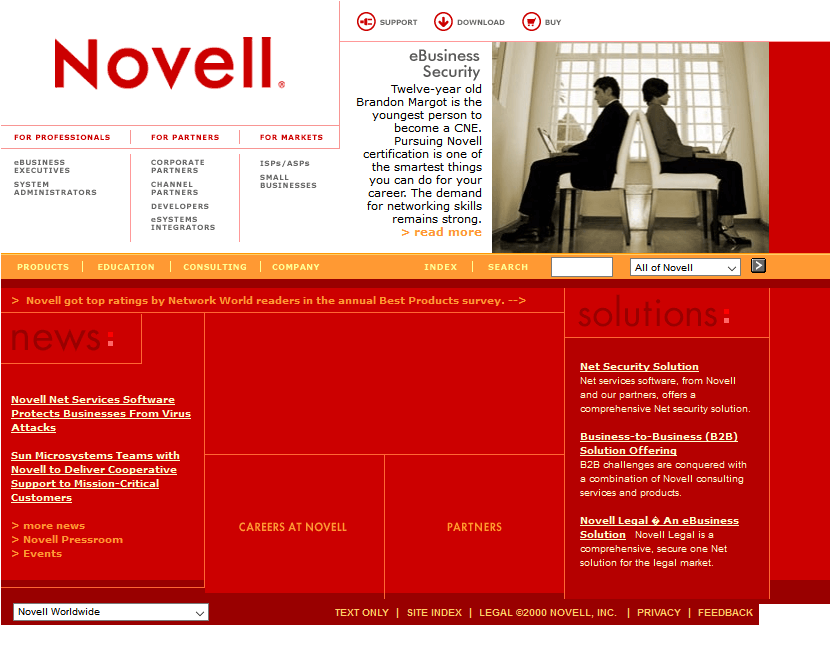 Novell website in 2000